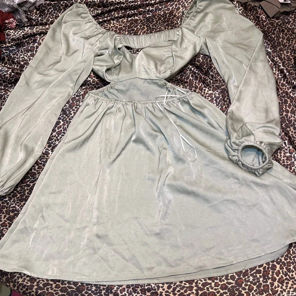 Hello Molly Done With You Satin Long Sleeve Green Dress